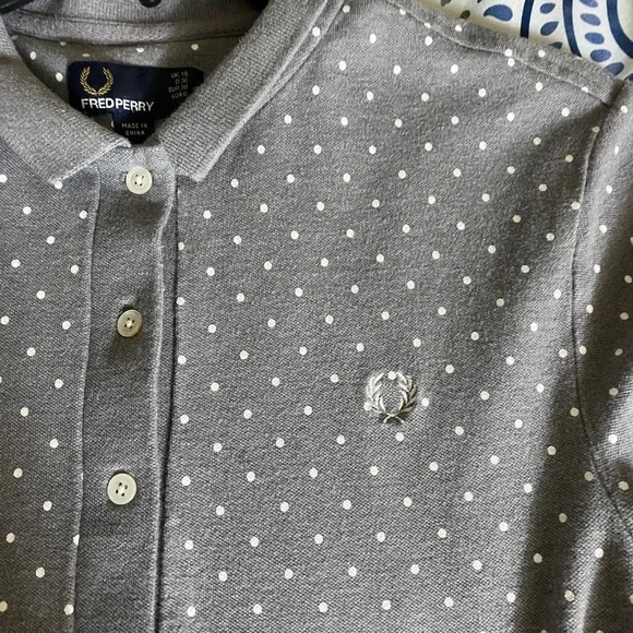 Fred Perry Women's Grey Polka-Dot Collared Knit Polo Dress - Picture 2 of 6